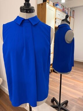 CeCe Sleeveless Collared Shell Top - Cobalt Blue XS